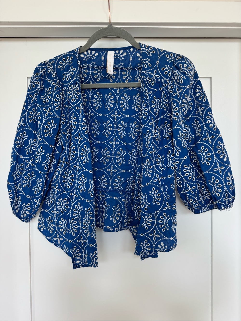 Mango Blue Printed Open Cardigan Blouse